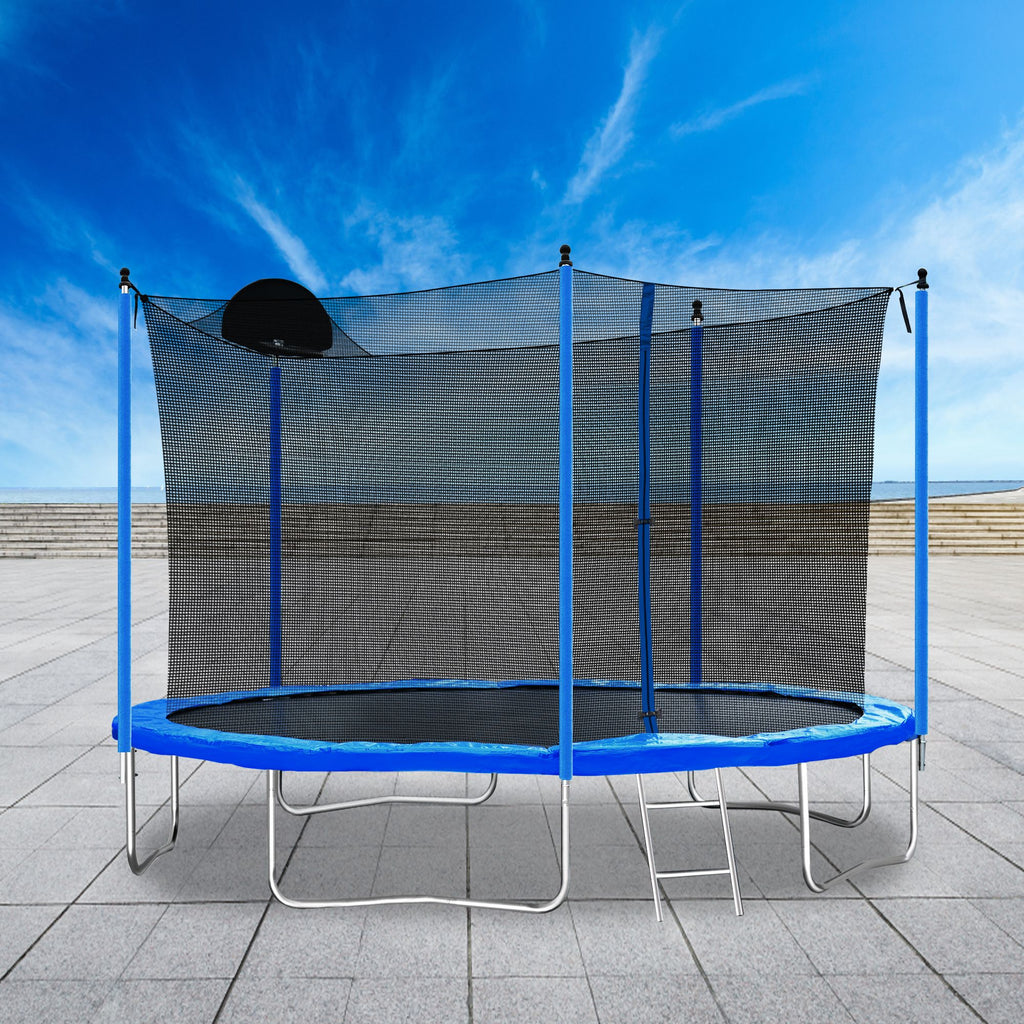 Yeah Depot - 12FT Trampoline for Adults & Kids with Basketball Hoop, Outdoor Trampolines w/Ladder and Safety Enclosure Net for Kids and adults
