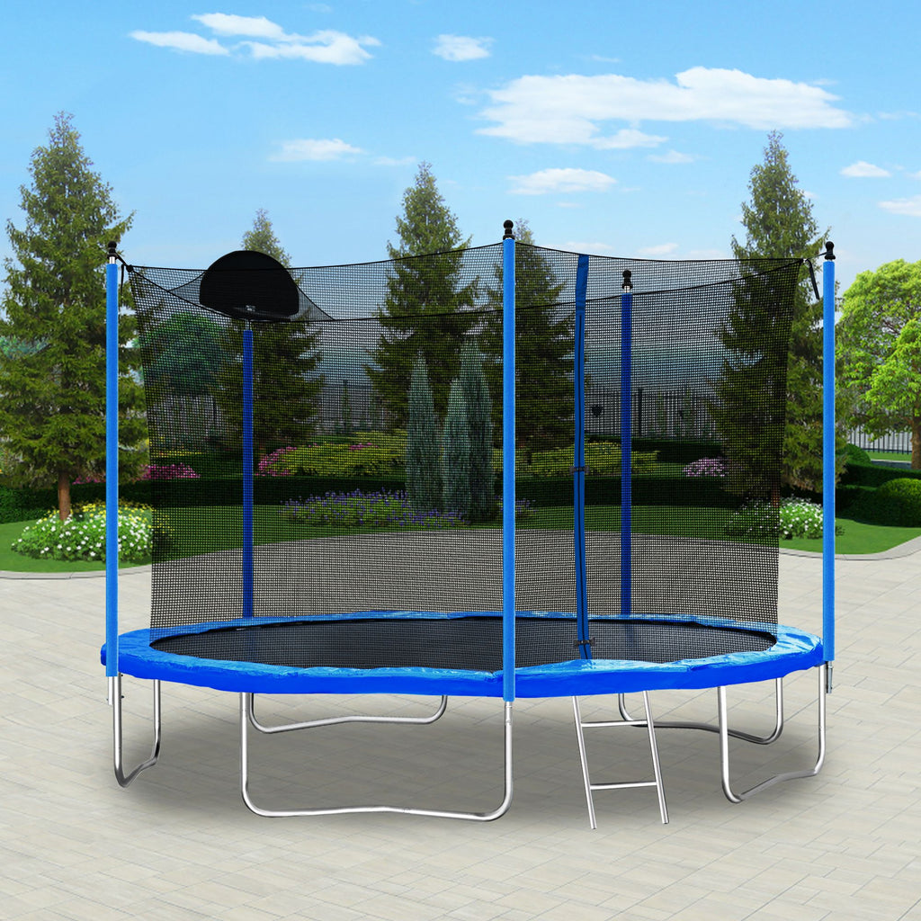 Yeah Depot - 12FT Trampoline for Adults & Kids with Basketball Hoop, Outdoor Trampolines w/Ladder and Safety Enclosure Net for Kids and adults