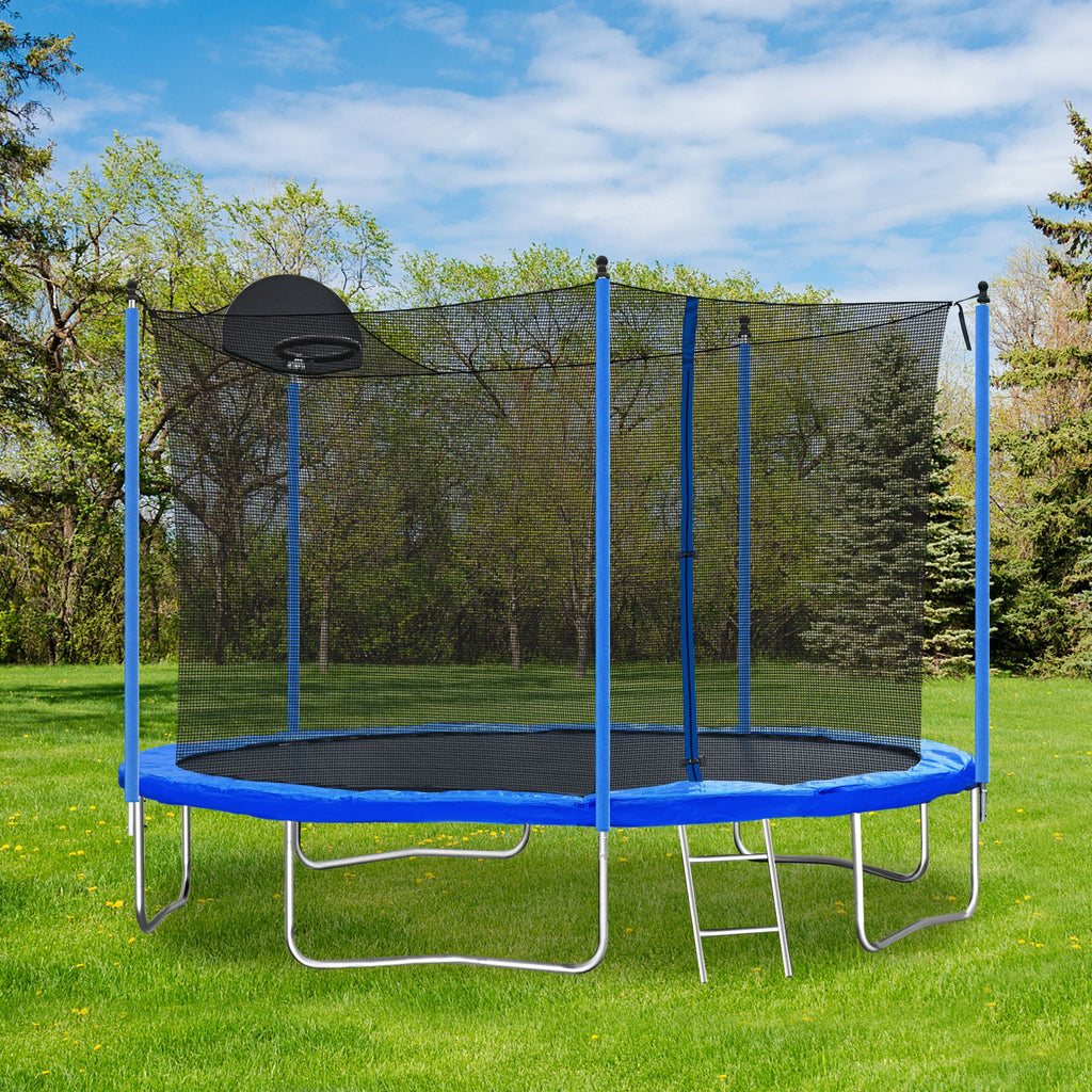Yeah Depot - 12FT Trampoline for Adults & Kids with Basketball Hoop, Outdoor Trampolines w/Ladder and Safety Enclosure Net for Kids and adults