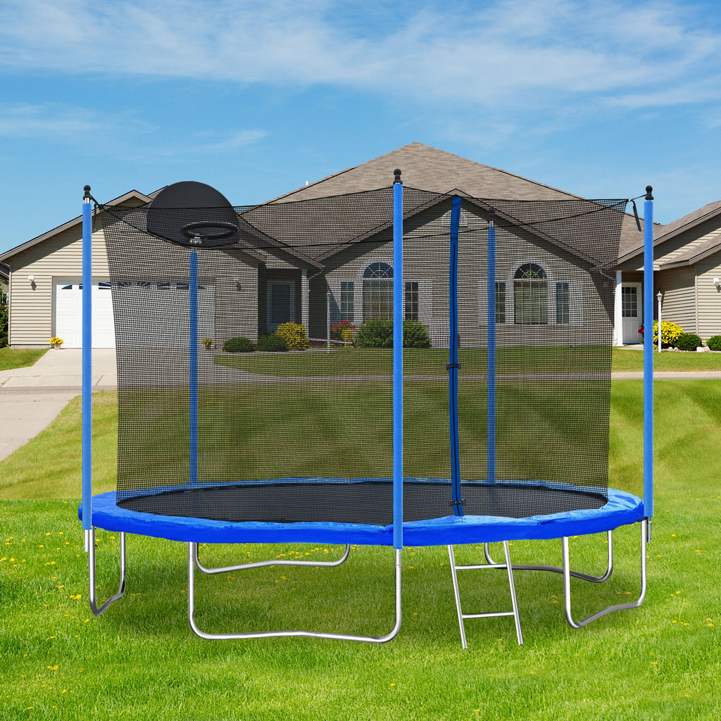 Yeah Depot - 12FT Trampoline for Adults & Kids with Basketball Hoop, Outdoor Trampolines w/Ladder and Safety Enclosure Net for Kids and adults