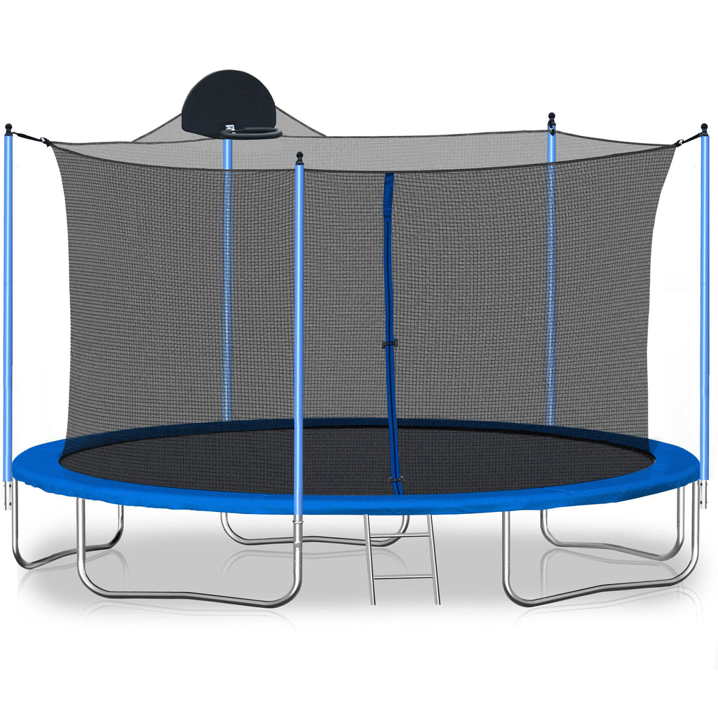 Yeah Depot - 12FT Trampoline for Adults & Kids with Basketball Hoop, Outdoor Trampolines w/Ladder and Safety Enclosure Net for Kids and adults