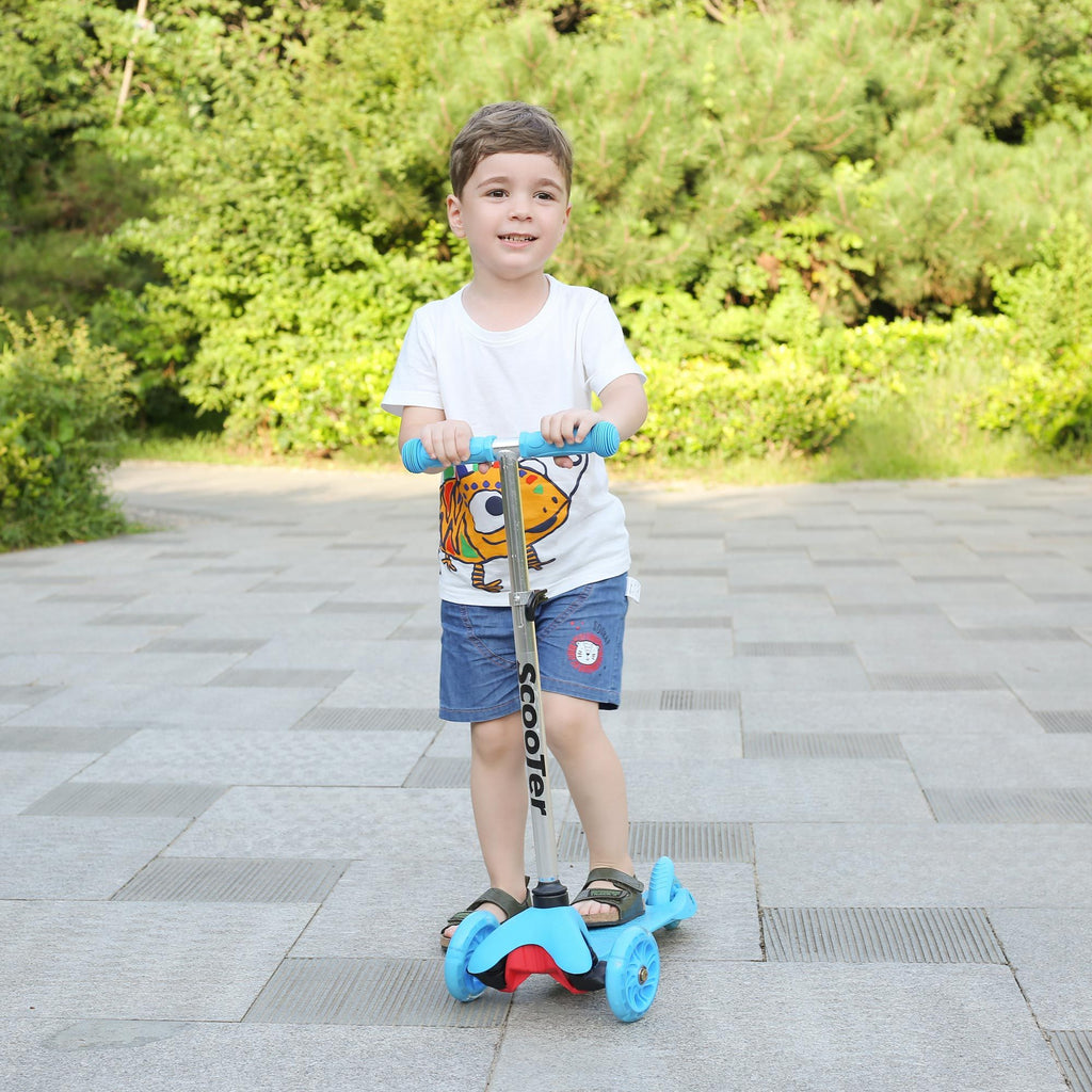 Yeah Depot - SimpleLux Kids Scooter - 4 Adjustable Height, Extra-Wide Deck with Brake & 3 PU Flashing Wheels, Over 3 Years Old,Blue