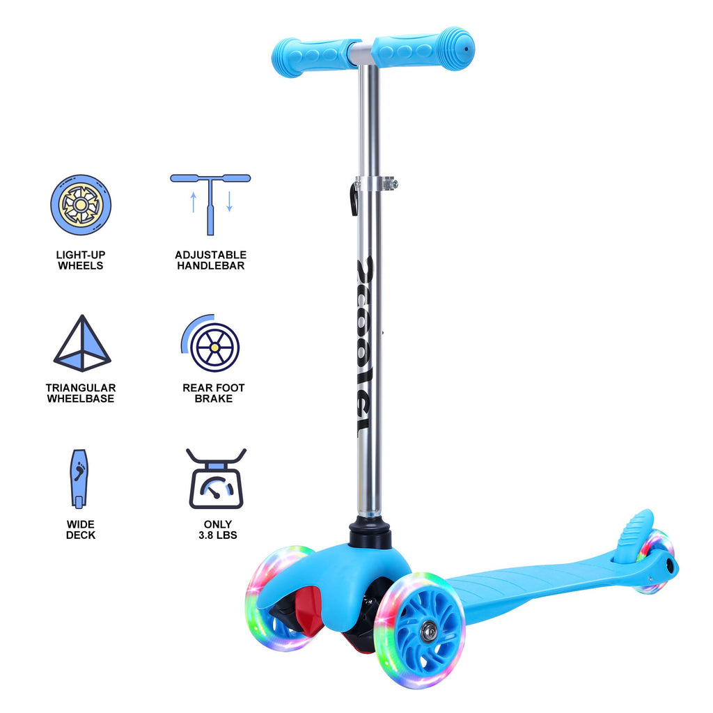 Yeah Depot - SimpleLux Kids Scooter - 4 Adjustable Height, Extra-Wide Deck with Brake & 3 PU Flashing Wheels, Over 3 Years Old,Blue