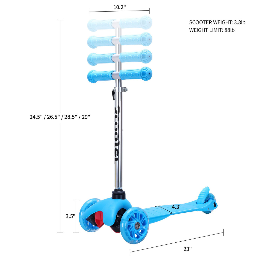 Yeah Depot - SimpleLux Kids Scooter - 4 Adjustable Height, Extra-Wide Deck with Brake & 3 PU Flashing Wheels, Over 3 Years Old,Blue