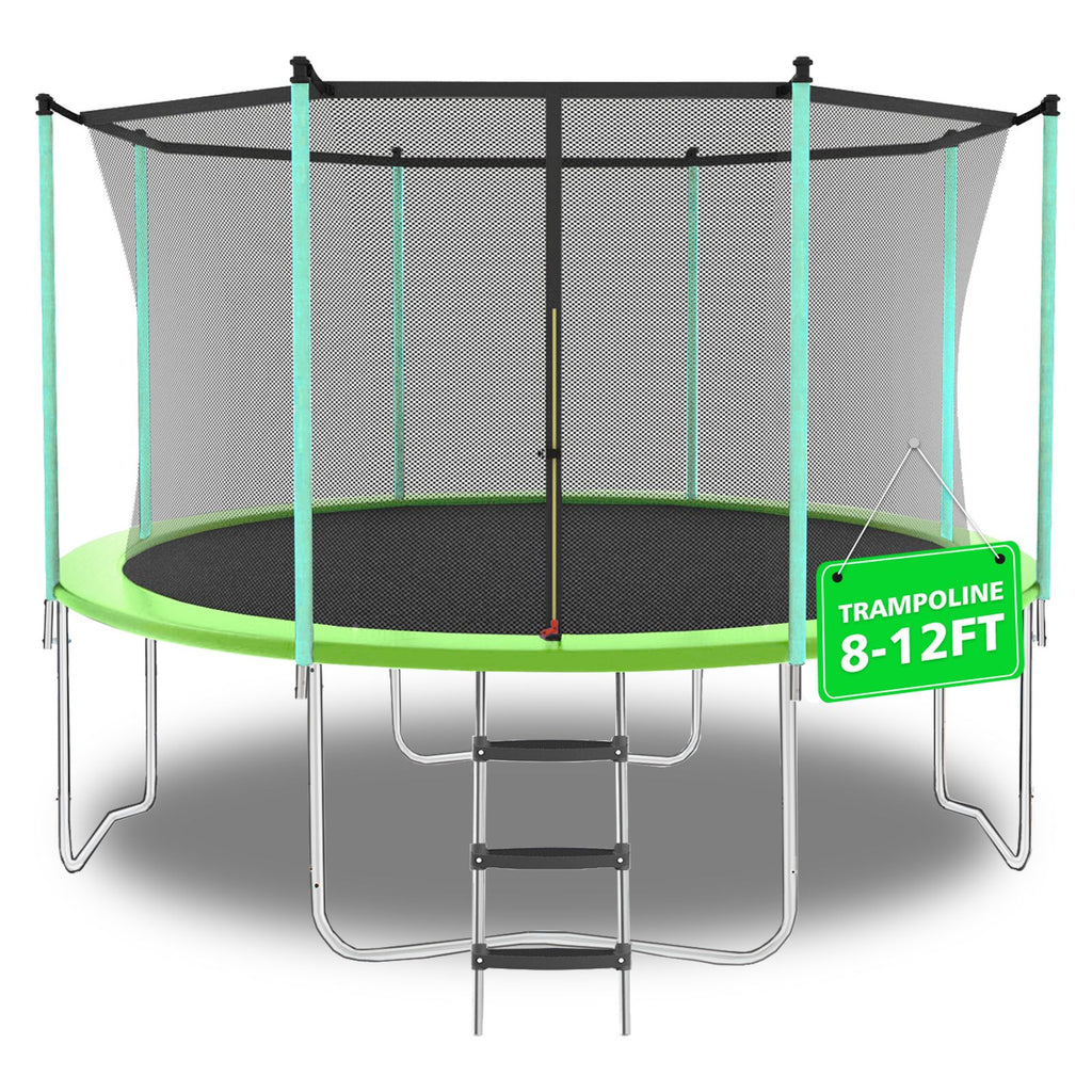 Yeah Depot - 12ft Green Outdoor Toddler Trampoline with Enclosure Safety Net Jumping Fun Trampoline, heavy-duty jump pads, spring-loaded for children and adults, Gifts for Boys/Girls