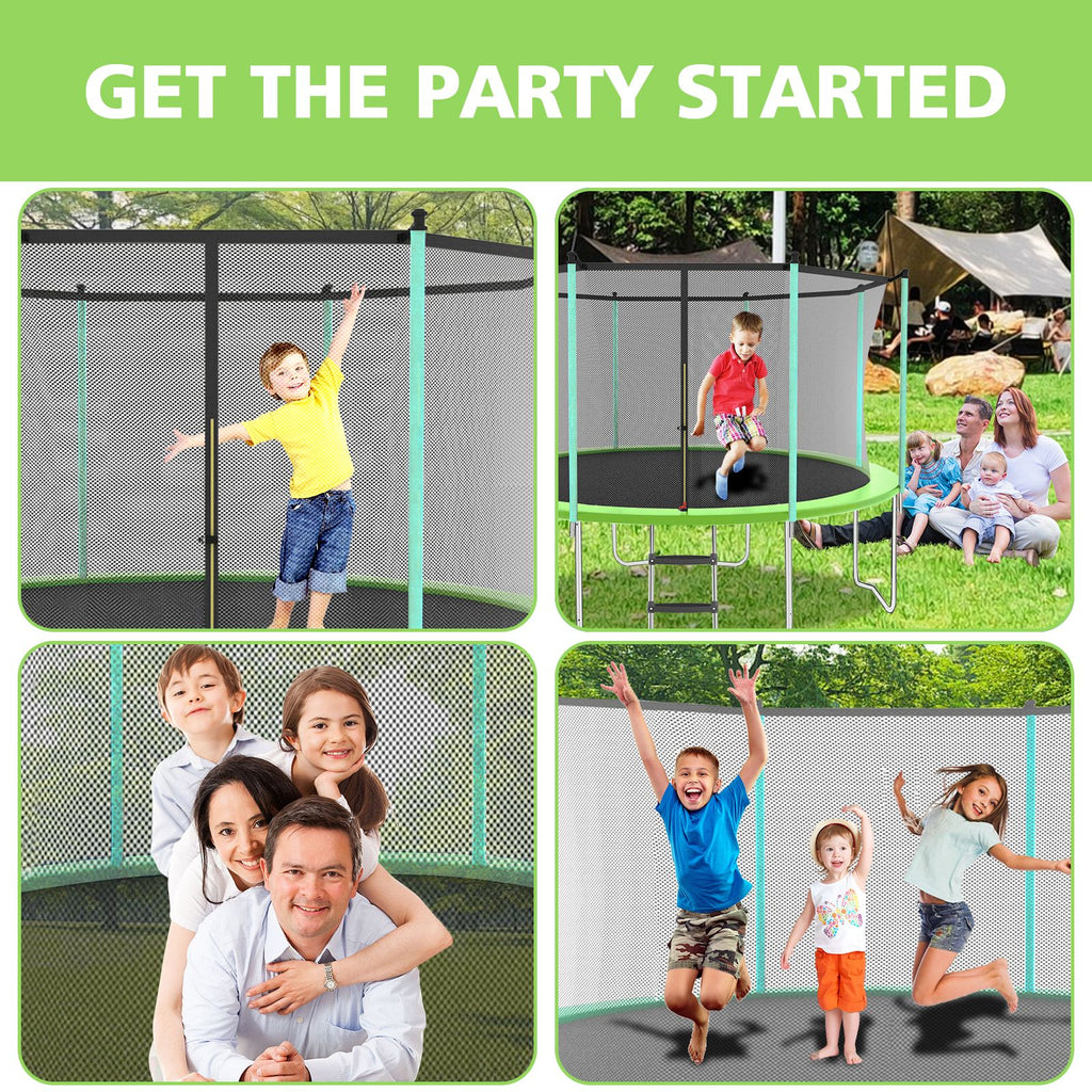 Yeah Depot - 12ft Green Outdoor Toddler Trampoline with Enclosure Safety Net Jumping Fun Trampoline, heavy-duty jump pads, spring-loaded for children and adults, Gifts for Boys/Girls