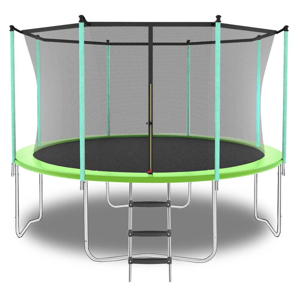 Yeah Depot - 12ft Green Outdoor Toddler Trampoline with Enclosure Safety Net Jumping Fun Trampoline, heavy-duty jump pads, spring-loaded for children and adults, Gifts for Boys/Girls
