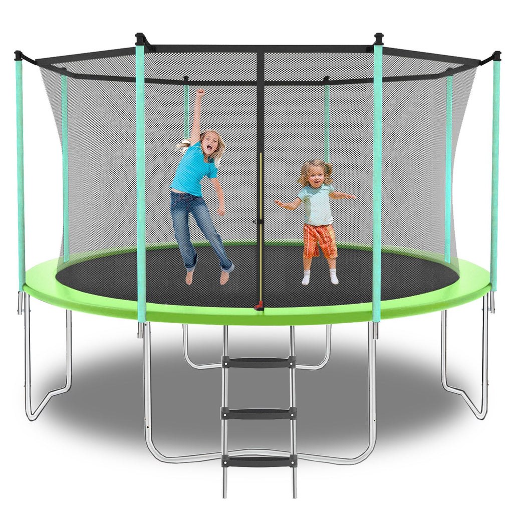 Yeah Depot - 12ft Green Outdoor Toddler Trampoline with Enclosure Safety Net Jumping Fun Trampoline, heavy-duty jump pads, spring-loaded for children and adults, Gifts for Boys/Girls