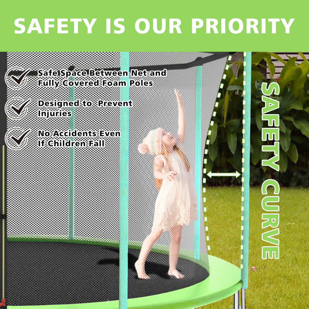 Yeah Depot - 12ft Green Outdoor Toddler Trampoline with Enclosure Safety Net Jumping Fun Trampoline, heavy-duty jump pads, spring-loaded for children and adults, Gifts for Boys/Girls