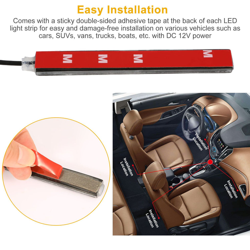 Eggracks by Global Phoenix - 4PCS 36LEDs 12V Car Atmosphere Light Strip IP65 Colorful RGB LED Neon Lights IR Remote