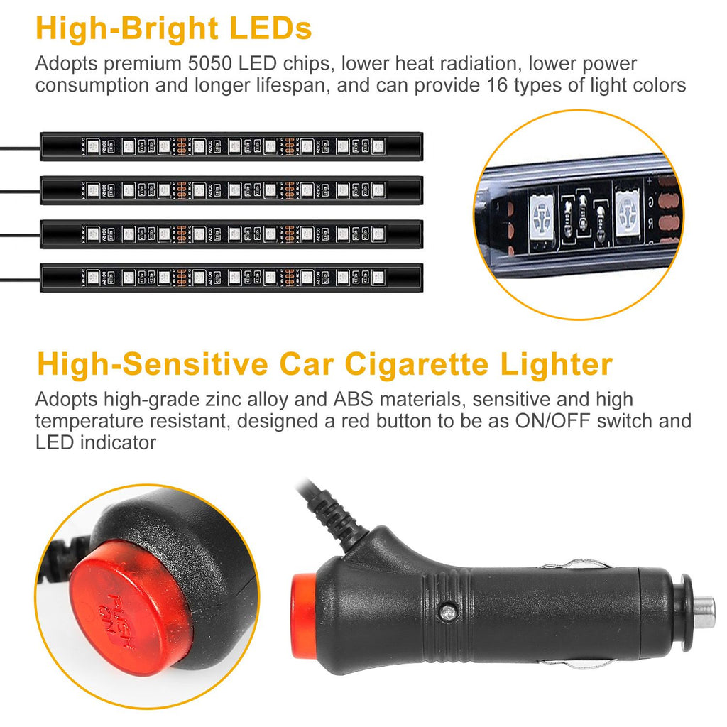 Eggracks by Global Phoenix - 4PCS 36LEDs 12V Car Atmosphere Light Strip IP65 Colorful RGB LED Neon Lights IR Remote