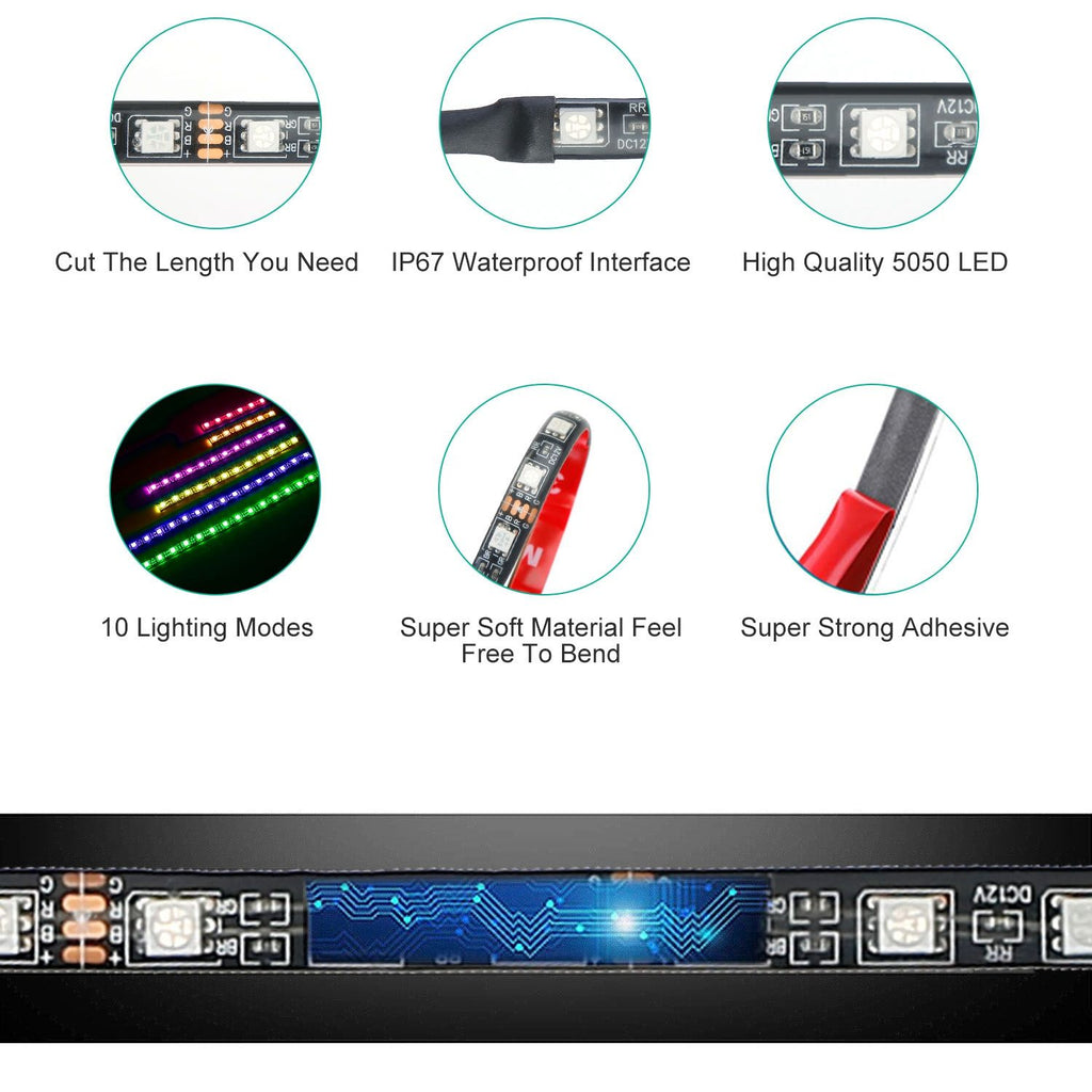 Eggracks by Global Phoenix - 6Pcs Motorcycle LED Light Strips Multi-Color Neon Light Kits Waterproof DC 12V RGB Atmosphere Lights