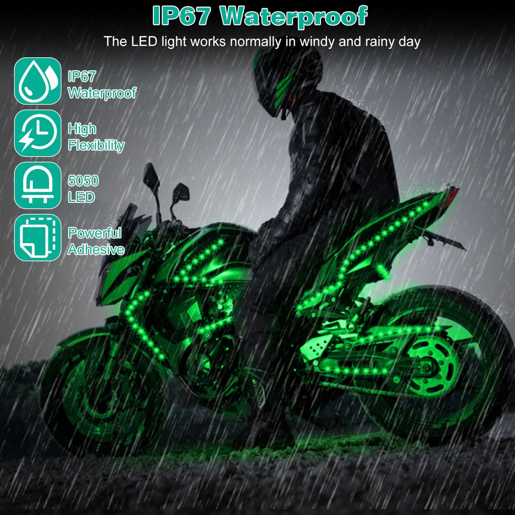 Eggracks by Global Phoenix - 6Pcs Motorcycle LED Light Strips Multi-Color Neon Light Kits Waterproof DC 12V RGB Atmosphere Lights