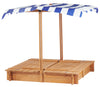 Yeah Depot - Kids Sandbox with Adjustable Cover, 46'' Wooden Sand Box with 2 Foldable Bench Seats, Outdoor Sandpit for Backyard Play