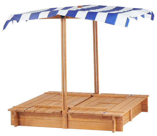 Yeah Depot - Kids Sandbox with Adjustable Cover, 46'' Wooden Sand Box with 2 Foldable Bench Seats, Outdoor Sandpit for Backyard Play