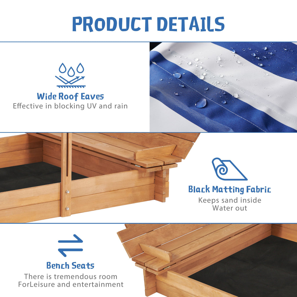 Yeah Depot - Kids Sandbox with Adjustable Cover, 46'' Wooden Sand Box with 2 Foldable Bench Seats, Outdoor Sandpit for Backyard Play