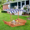 Yeah Depot - Kids Sandbox with Adjustable Cover, 46'' Wooden Sand Box with 2 Foldable Bench Seats, Outdoor Sandpit for Backyard Play