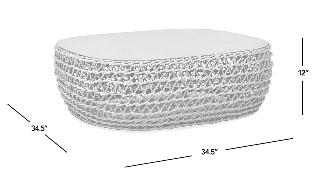 Yeah Depot - Willow 40.5'' Oval Woven Patio Coffee Table, Light Beige Olefin