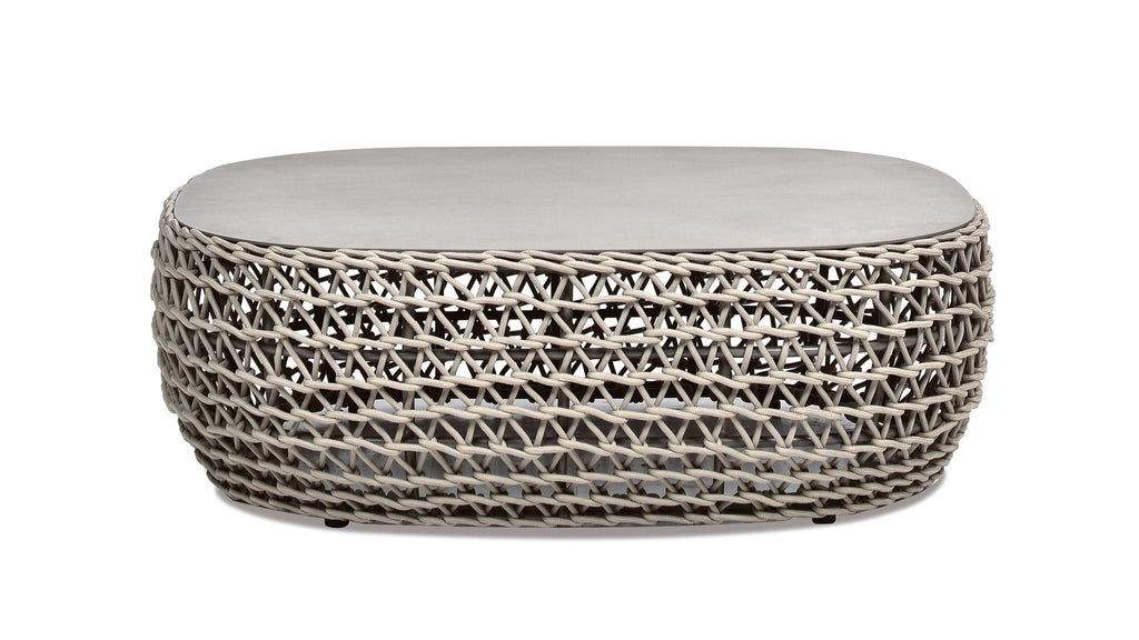 Yeah Depot - Willow 40.5'' Oval Woven Patio Coffee Table, Light Beige Olefin