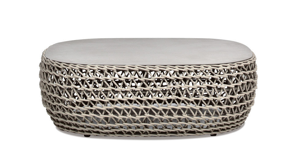Yeah Depot - Willow 40.5'' Oval Woven Patio Coffee Table, Light Beige Olefin