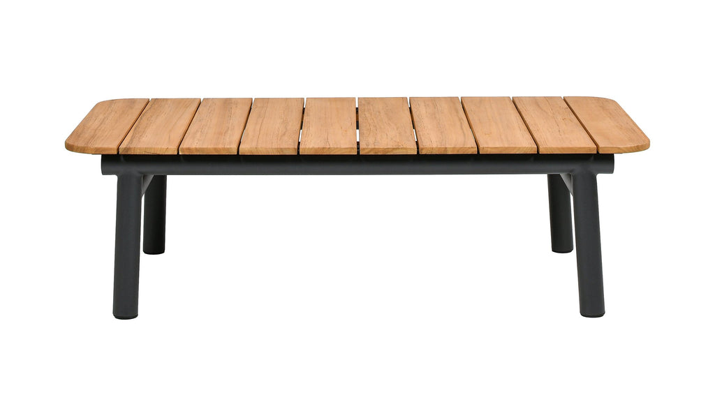 Yeah Depot - Zara 47'' Dowel Frame Patio Coffee Table with Teak Top, Black & Natural Aluminum & Teak