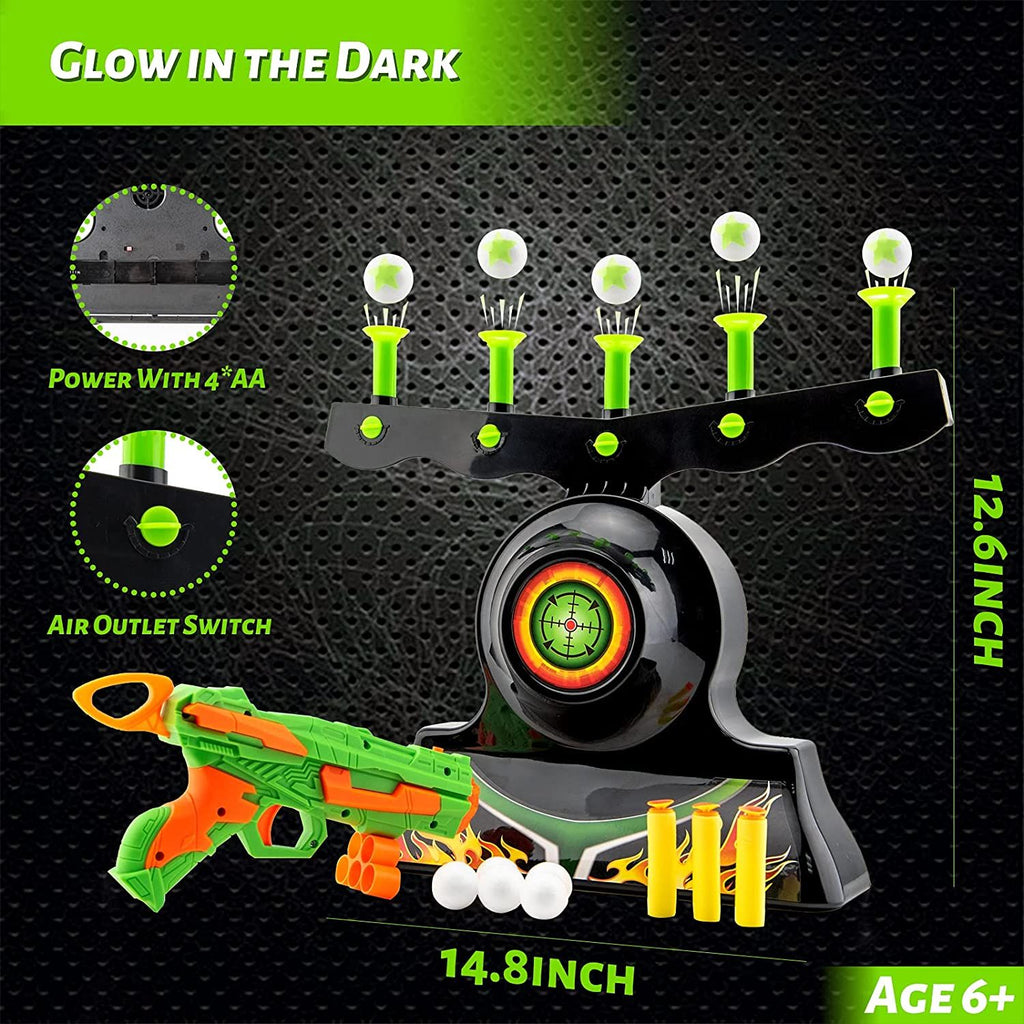 RAINBEAN - Shooting Targets for Nerf Guns Shooting Game Glow in The Dark Floating Ball Target Practice Toys for Kids Boys Hover Shot 1 Blaster Toy Gun 10 Soft Foam Balls 3 Darts Gift