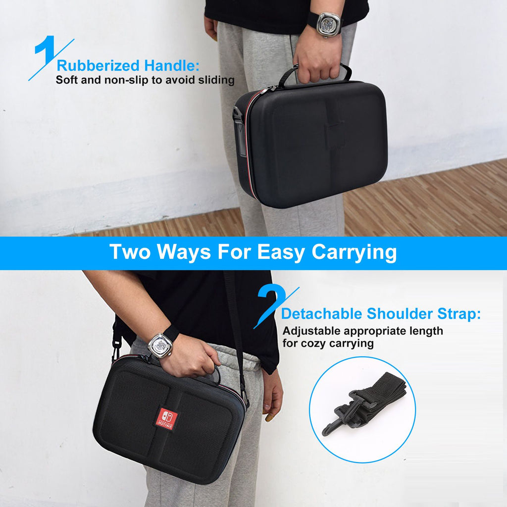Eggracks by Global Phoenix - Portable Deluxe Carrying Case for Nintendo Switch Protected Travel Case with Rubberized Handle Shoulder Strap