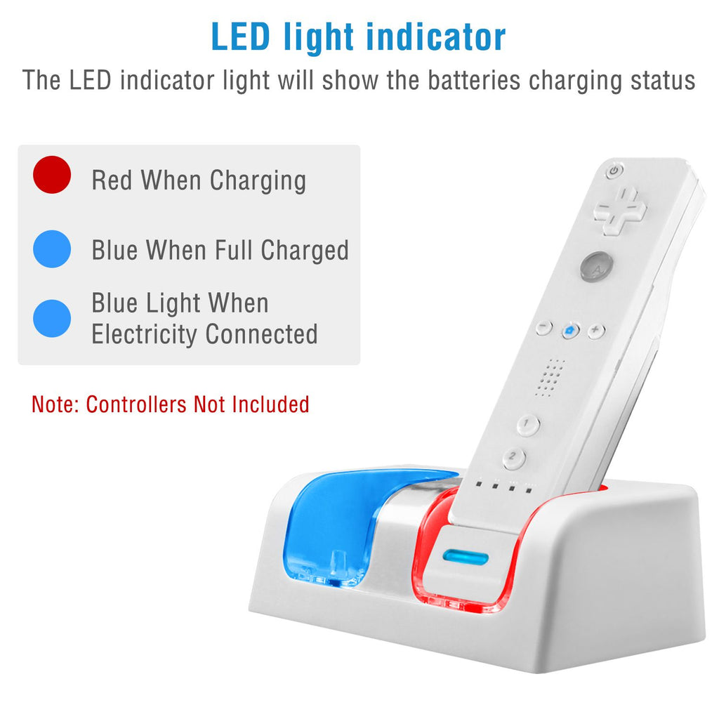 Eggracks by Global Phoenix - For Wii Remote Controller Charger Dual Charge Dock with Two 2800mAh Rechargeable Batteries