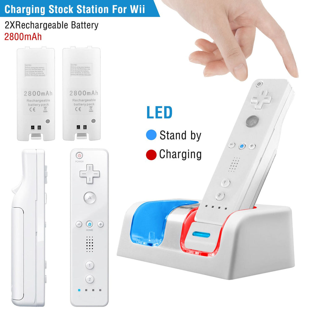 Eggracks by Global Phoenix - For Wii Remote Controller Charger Dual Charge Dock with Two 2800mAh Rechargeable Batteries