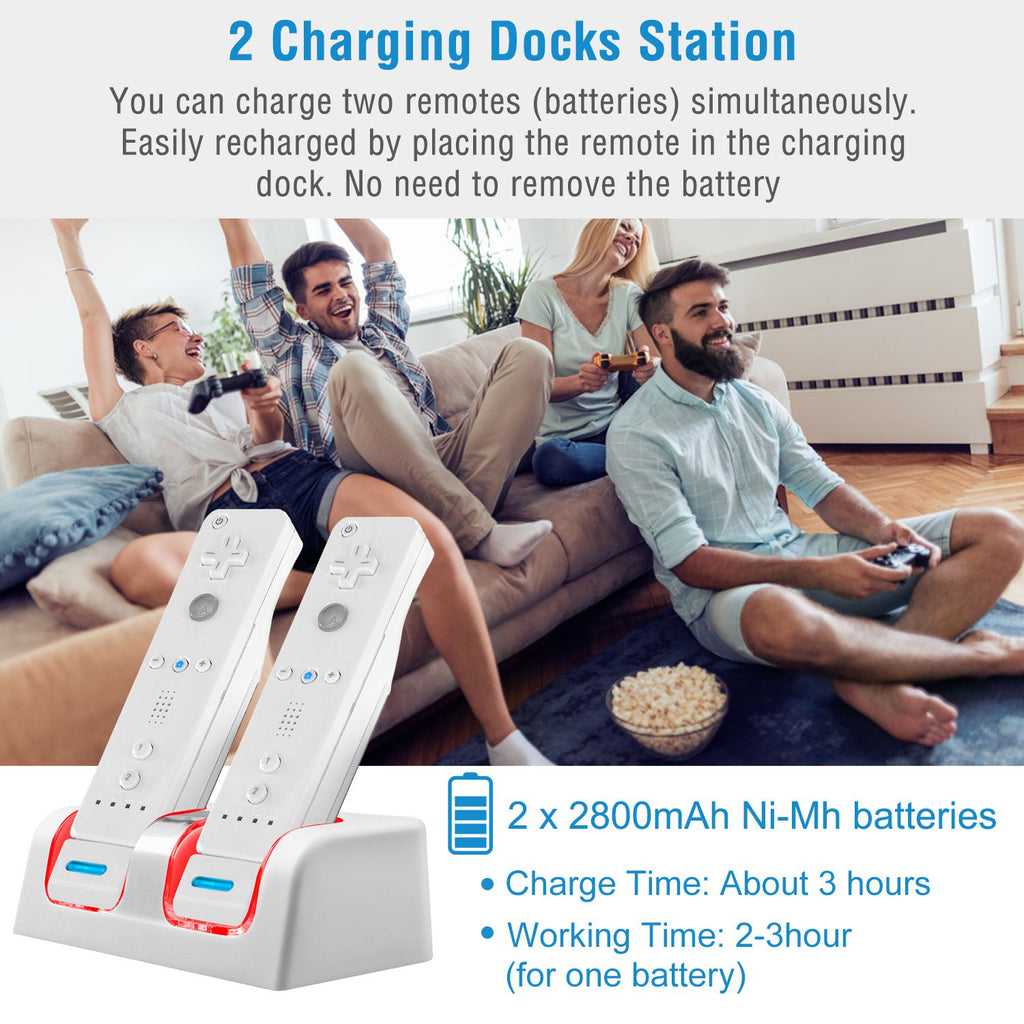 Eggracks by Global Phoenix - For Wii Remote Controller Charger Dual Charge Dock with Two 2800mAh Rechargeable Batteries