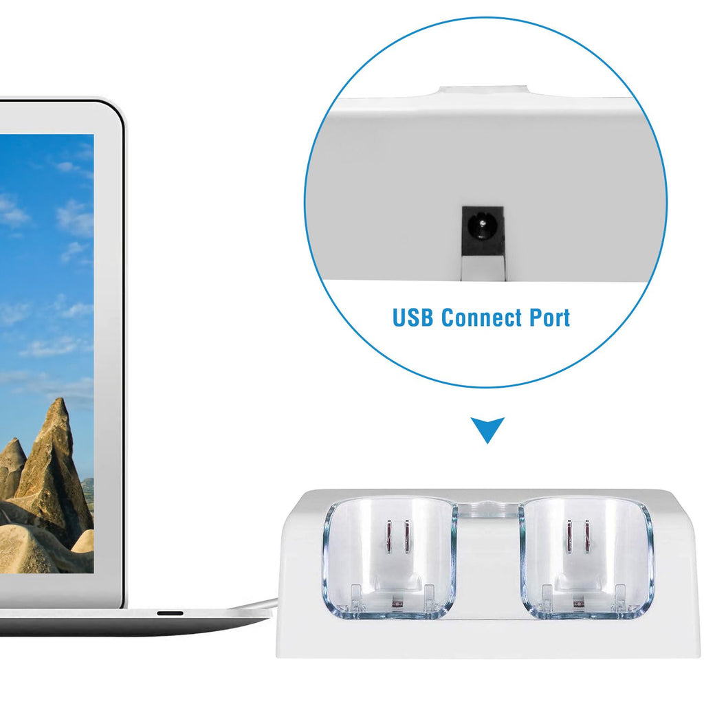 Eggracks by Global Phoenix - For Wii Remote Controller Charger Dual Charge Dock with Two 2800mAh Rechargeable Batteries
