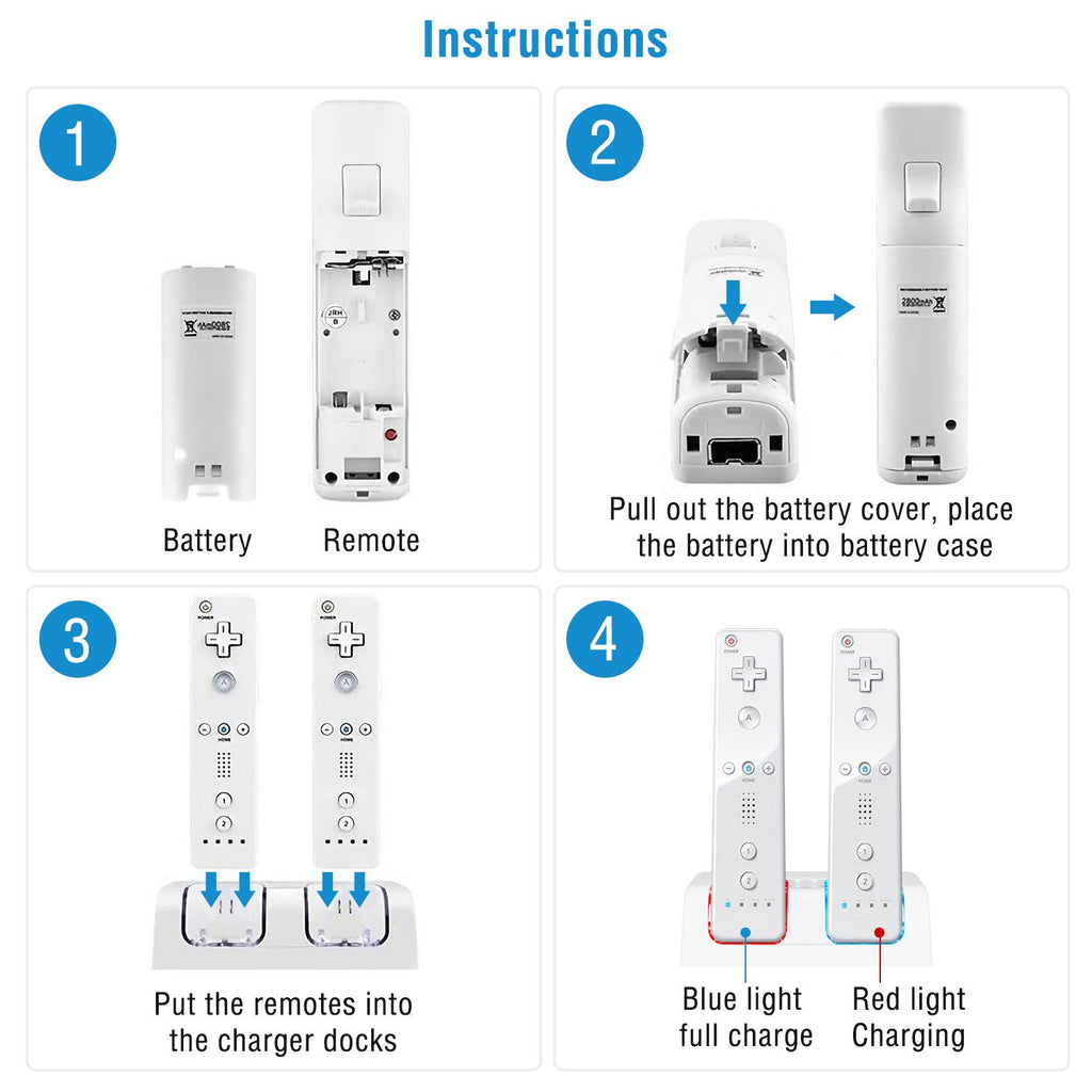 Eggracks by Global Phoenix - For Wii Remote Controller Charger Dual Charge Dock with Two 2800mAh Rechargeable Batteries
