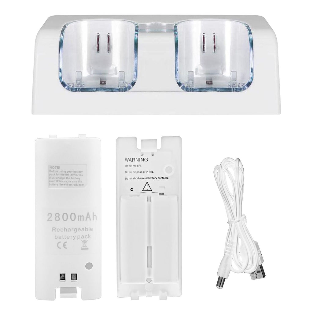 Eggracks by Global Phoenix - For Wii Remote Controller Charger Dual Charge Dock with Two 2800mAh Rechargeable Batteries