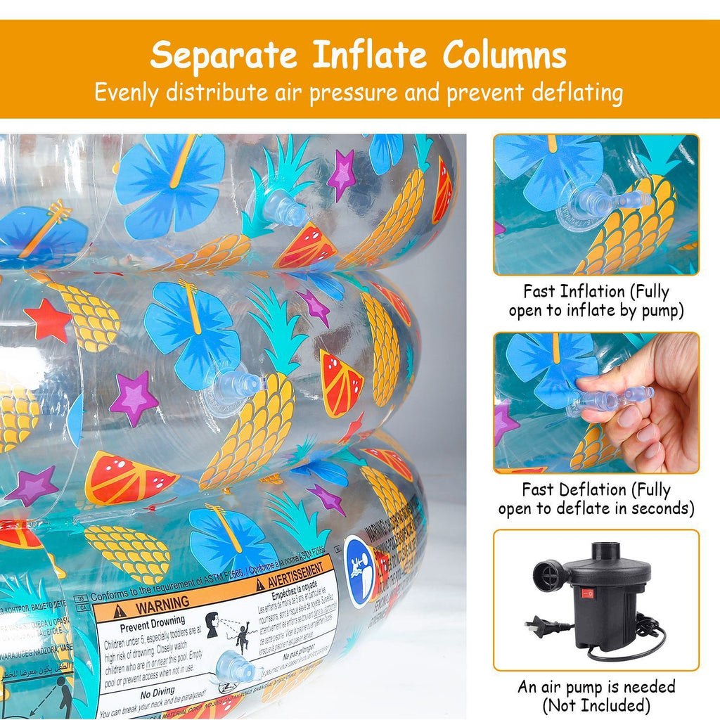 Eggracks by Global Phoenix - 59x21in Inflatable Swimming Pool Blow Up Family Pool For 3 Kids Foldable Swim Ball Pool Center