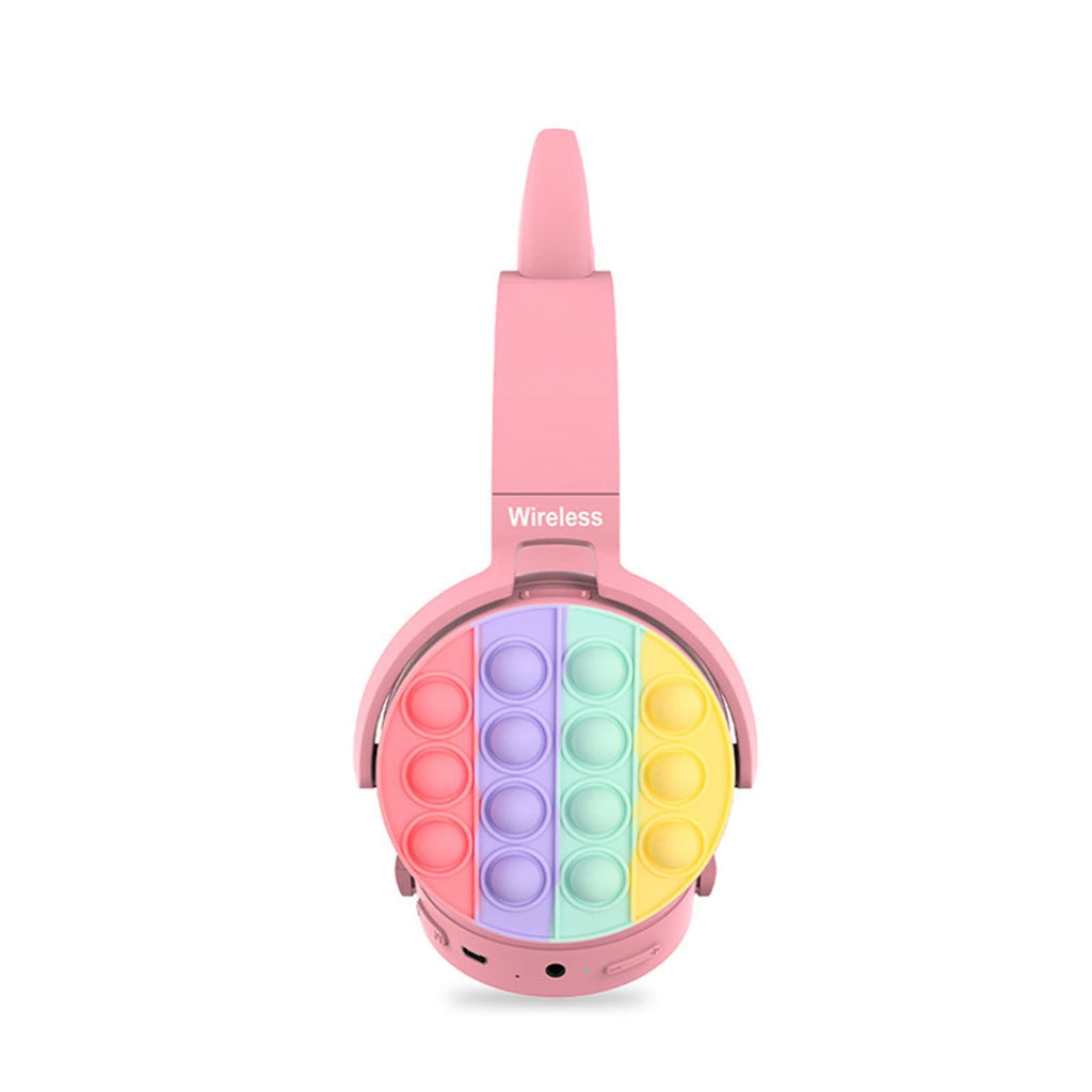 inQ Boutique - Fidget Headphones Kids Toy Headset, Wireless Bluetooth Headphone Pop Bubble On-Ear Headphone Fidget Toy Rainbow Color Fidget Headset for Children Adults (Pink-Cat)