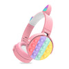 inQ Boutique - Fidget Headphones Kids Toy Headset, Wireless Bluetooth Headphone Pop Bubble On-Ear Headphone Fidget Toy Rainbow Color Fidget Headset for Children Adults (Pink-Cat)