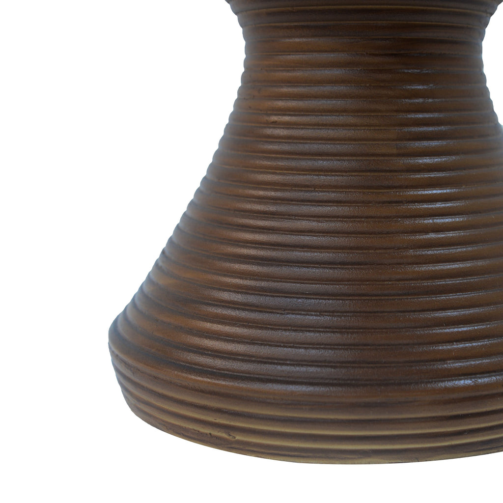 Yeah Depot - 16'' Ribbed Brown Concrete Outdoor Side Table with Hourglass Design â€“ Weather-Resistant Accent for Patio, Garden, or Balcony