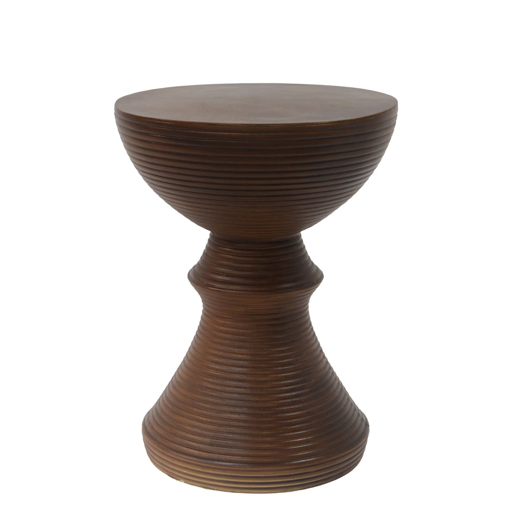 Yeah Depot - 16'' Ribbed Brown Concrete Outdoor Side Table with Hourglass Design â€“ Weather-Resistant Accent for Patio, Garden, or Balcony
