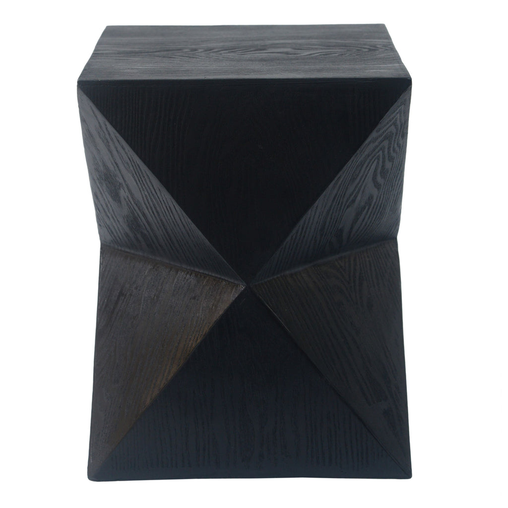 Yeah Depot - 14.25'' Black Prismatic Symmetry Concrete Side Table with Smooth Wood Grain Texture and Modern Prismatic Shape â€“ Weather-Resistant Accent for Patio, Garden, or Balcony