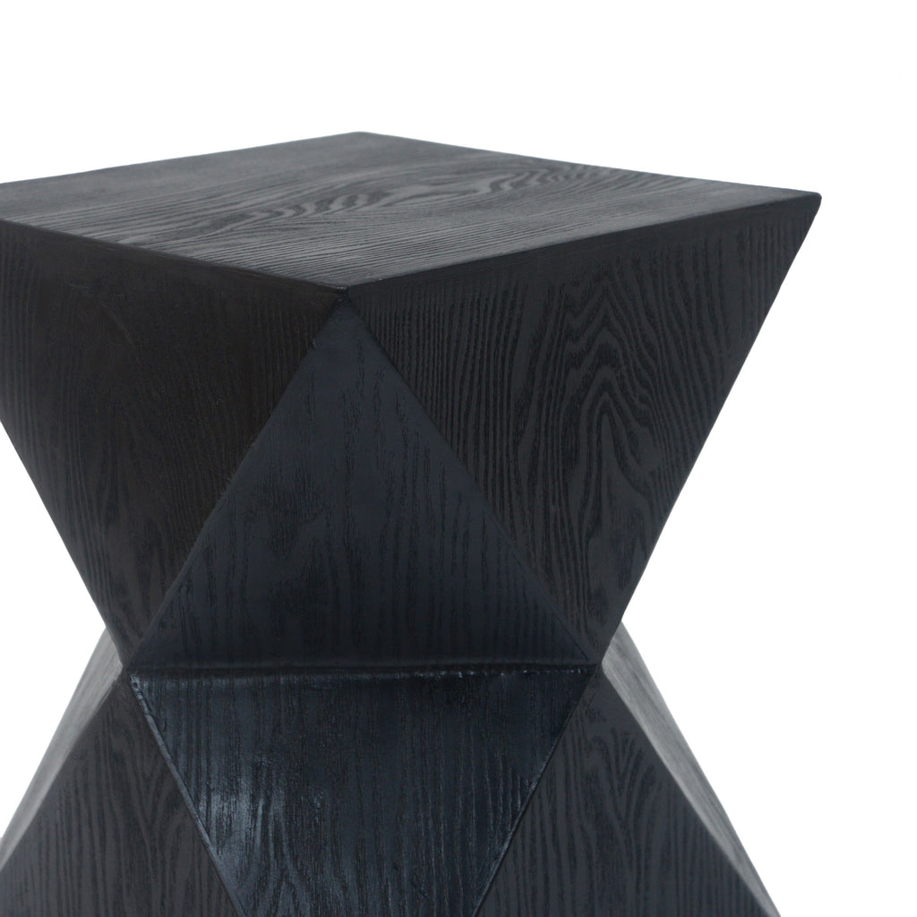 Yeah Depot - 14.25'' Black Prismatic Symmetry Concrete Side Table with Smooth Wood Grain Texture and Modern Prismatic Shape â€“ Weather-Resistant Accent for Patio, Garden, or Balcony
