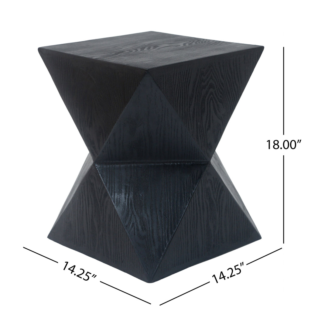 Yeah Depot - 14.25'' Black Prismatic Symmetry Concrete Side Table with Smooth Wood Grain Texture and Modern Prismatic Shape â€“ Weather-Resistant Accent for Patio, Garden, or Balcony