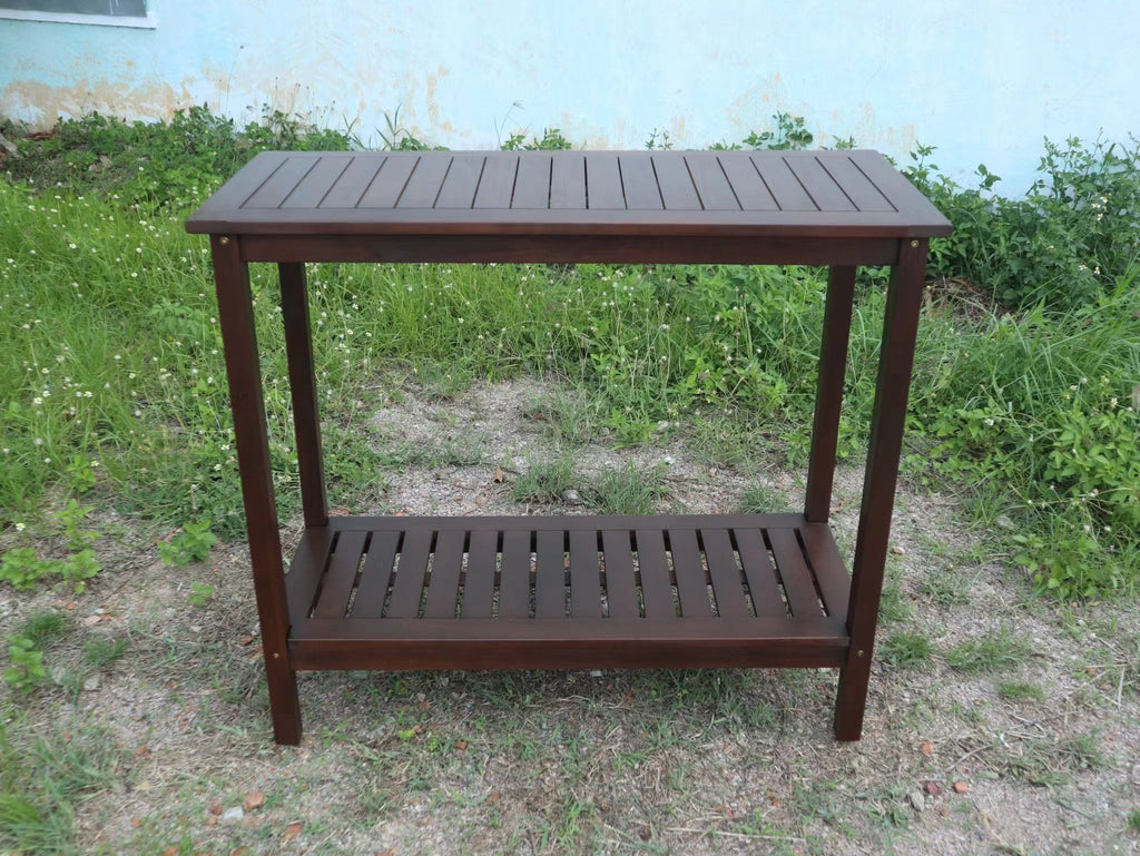Yeah Depot - Wooden Workstation for Garden Balcony Garage, Acacia Console Potting Table Brown