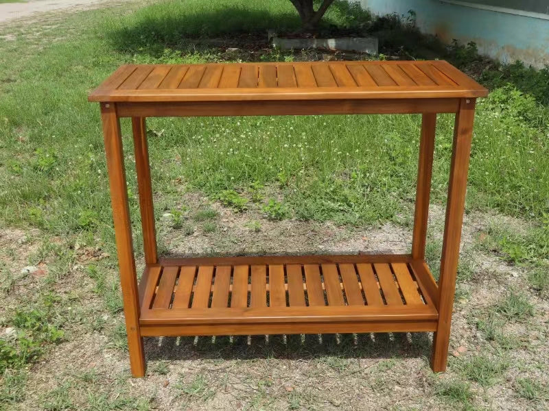 Yeah Depot - Wooden Workstation for Garden Balcony Garage, Acacia Console Potting Table Light Brown