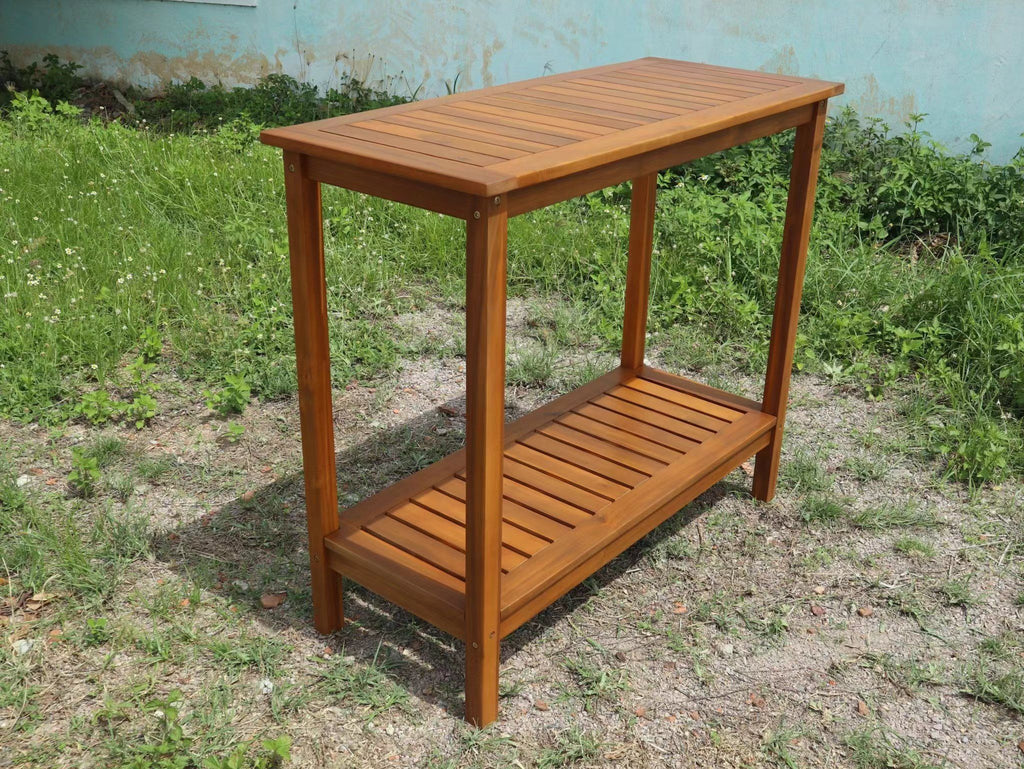 Yeah Depot - Wooden Workstation for Garden Balcony Garage, Acacia Console Potting Table Light Brown