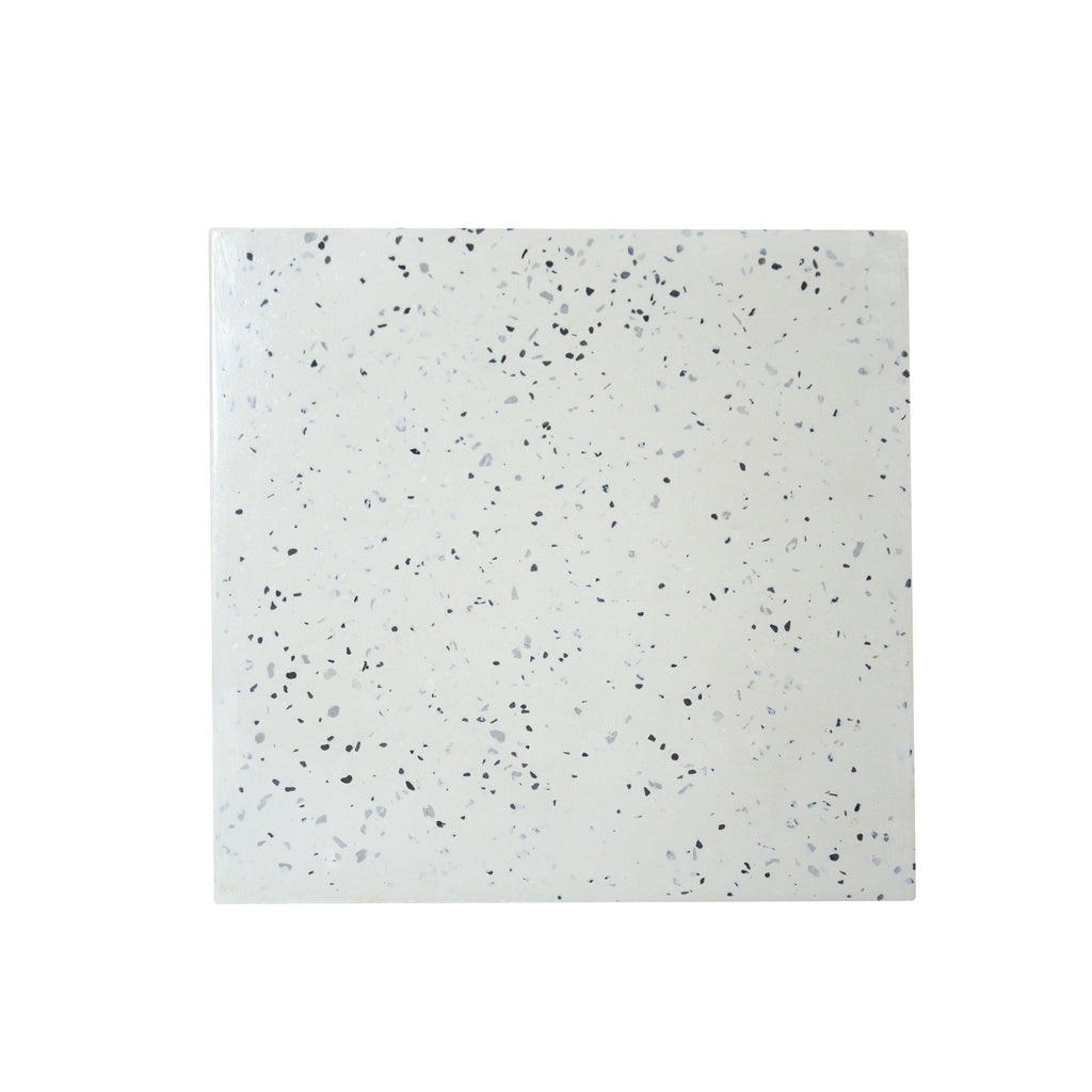 Yeah Depot - 14.75'' White Terrazzo Finish Prismatic Symmetry Concrete Outdoor Side Table with Prismatic Design â€“ Weather-Resistant Accent for Patio, Garden, or Balcony