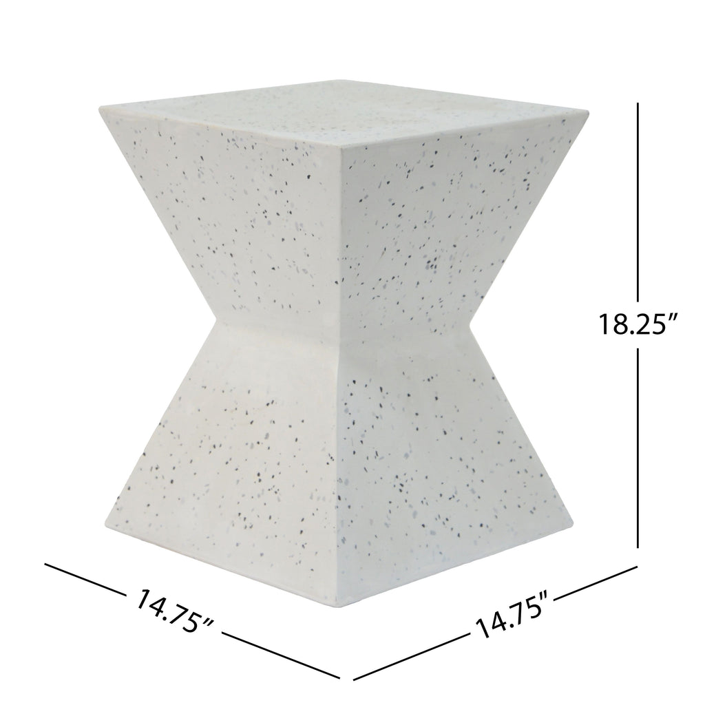 Yeah Depot - 14.75'' White Terrazzo Finish Prismatic Symmetry Concrete Outdoor Side Table with Prismatic Design â€“ Weather-Resistant Accent for Patio, Garden, or Balcony