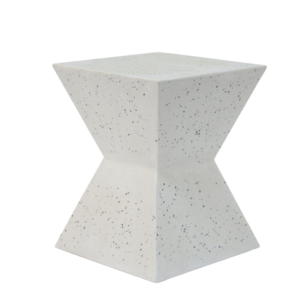 Yeah Depot - 14.75'' White Terrazzo Finish Prismatic Symmetry Concrete Outdoor Side Table with Prismatic Design â€“ Weather-Resistant Accent for Patio, Garden, or Balcony