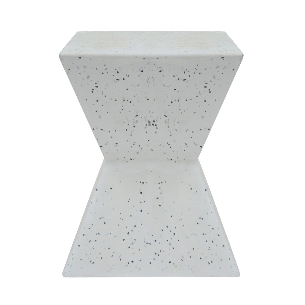 Yeah Depot - 14.75'' White Terrazzo Finish Prismatic Symmetry Concrete Outdoor Side Table with Prismatic Design â€“ Weather-Resistant Accent for Patio, Garden, or Balcony