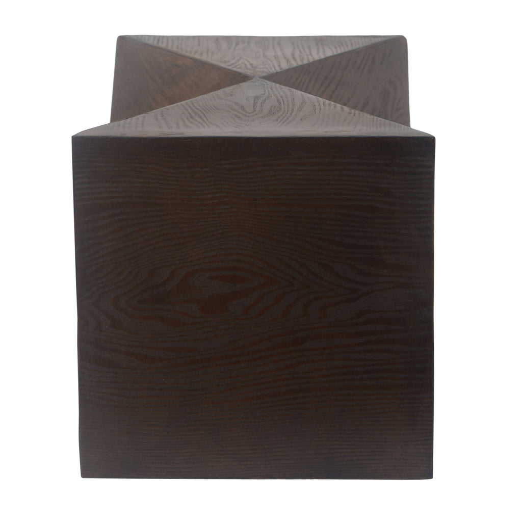 Yeah Depot - 14.25'' Natural Wood Grain Finish Prismatic Symmetry Concrete Outdoor Side Table with Symmetric Design â€“ Weather-Resistant Accent for Patio, Garden, or Balcony