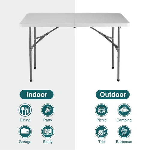 Yeah Depot - 4ft Folding Table Outdoor Indoor Heavy Duty Portable Table with Carrying Handle for Camping Picnic Party